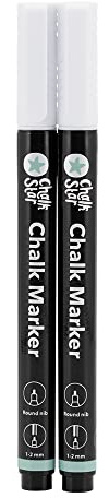 CHALKSTAR - Set de 2 Feutres Craie - Pointe 1-2 mm - Couleur Blanc | Pour Restaurants, Hôtels, Bars, Cafés - Pointe Fine - Non Toxique
