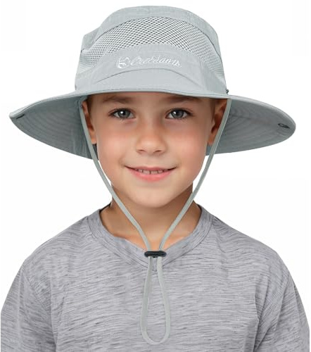 Durio Sonnenhut Kinder Uv Schutz Sonnenmütze mit Kinnriemen Kinder Fischerhut mit Nackenschutz Kinderhut Atmungsaktiv Sonnenschutz Sonnenhut aus Baumwolle für Jungen 4-12 Jahre