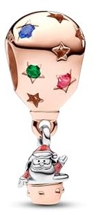 PANDORA Moments Bicolor Weihnachtsmann in Heißluftballon Charm aus Sterling Silber mit rosévergoldeter Metalllegierung, Zirkonia, Kompatibel Moments Armbändern, 782976C01