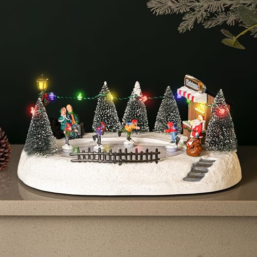 Marco Paul Christmas Decorations - Ice Skating Rink Christmas Light Up Ornaments Novelty Animated Christmas Village Decorations Christmas Window Ornament LED Christmas Village