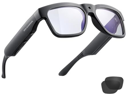 OhO Smart Glasses, occhiali da sole con fotocamera da 64 G e Bluetooth, con altoparlante aperto, cuffie auricolari, per sport interni ed esterni, protezione UV polarizzata, per uomini e donne, Nero,