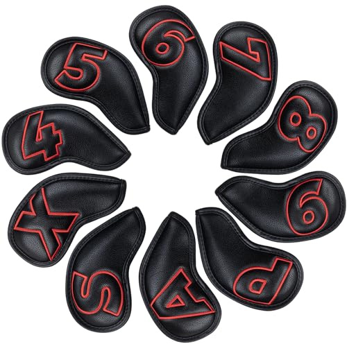 Craftsman Golf Black Classic Iron Headcover set with Red Large No. on Both Sides Magnetic Closure