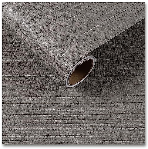 CRE8TIVE Carta da parati ruvida in lino grigio, 30 cm x 900 cm, finta carta da parati autoadesiva per camera da letto, rimovibile, in vinile, per mobili, piano di lavoro, armadio, bagno, soggiorno