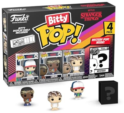 Funko Bitty POP! 4 Pack: Stranger Things - Dustin - Lucas - Eleven - Mystery Mini Figure - Styles may vary And A Surprise Mystery Mini Figure - 0.9 inch (2.2 cm) Collectable - Gift Idea - Cake Topper