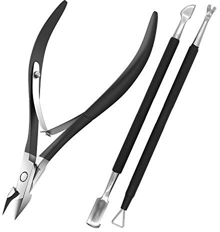 OAONY 3er-Set Nagelhaut Trimmer mit Nagelhautschieber, professionelles Nagelhautentferner-Werkzeugset, Mehrzweck-Nagelhautknipser aus Edelstahl für Maniküre und Pediküre(Schwarz)