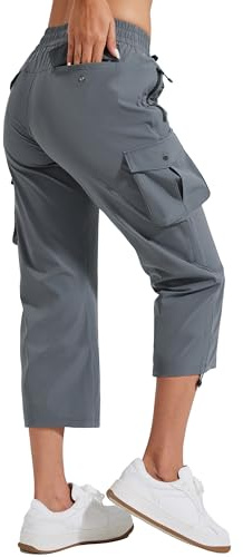 Pioneer Camp Pantacourt Femme Été Leicht Pantalons 3/4 Cargo Occasionnel Pantalon Corsaire Ceinture Élastique Capri RandonnéE avec 6 Poches