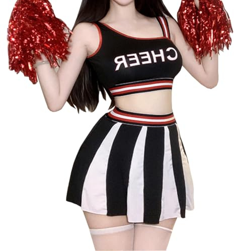 CHILIRIA Sexig cheerleader-kostym för kvinnor cheer referee anime cosplay underkläder cheerleading-uniform topp kjol fotbollsoutfit