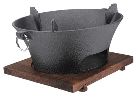 BESPORTBLE Gril de Camping Charbon de Bois en Fonte 26 Cm Plateau en Bois, Barbecue Extérieur Solide, Circulation D’air Optimale, Cuisson Uniforme, pour Camping et Couleur Aléatoire