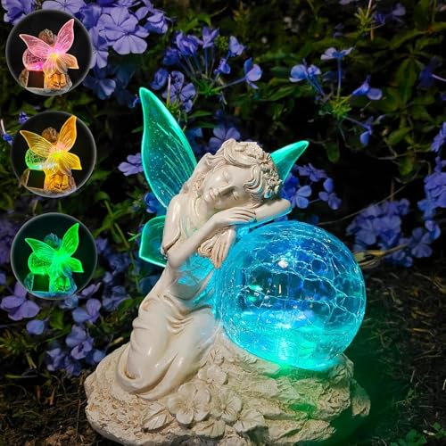 Kizozo Statue d'ange avec Lampes solaires, décorations de Jardin pour extérieur, décorations de Jardin avec Lampes à énergie Solaire, décoration pour Balcon, Cadeaux pour Femmes et Hommes