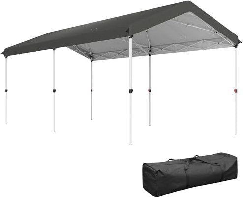 Outsunny Tonnelle de Jardin Pliante 3x6 m Tente Pliante à Hauteur réglable UPF50+ Barnum avec Sac de Transport pour Camping Festival Plage Jardin, Gris foncé
