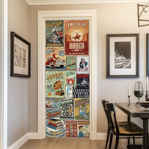 Alwayspon Póster retro vintage de 200 x 76 cm, autoadhesivo para puerta, vinilo para despegar y pegar, impermeable, extraíble, para decoración de pared de dormitorio, hogar