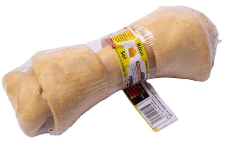 Premium Kauknochen für alle Hunde – Kalbshaut Kausnack zur Zahnpflege & Beschäftigung – Natürlich & fettarm (S/10-12,7cm, Käse)