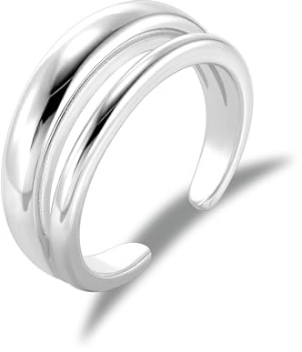 ALEXCRAFT Anillo Chunky Mujer Plata 925, Anillos de Abierto Ajustable Apilable, Anillos Doble Apilable, Grueso, Hipoalergénico, Acero, Anillo Amistad, para Mujeres Hombres