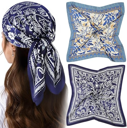 AOOSA Bandana, stora fyrkantiga halsdukar för kvinnor, grafiskt tryck sidenduk, elegant satin huvudduk för lämplig hårduk halsduk hårsmycke näsduk, present till kvinnor