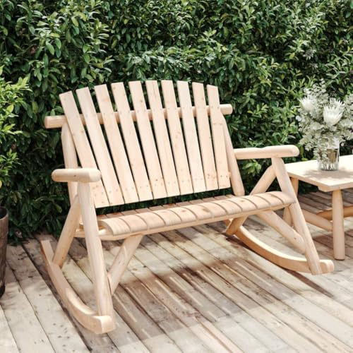 QJBSAVVA Adirondack Banc à bascule 2 places en épicéa massif - 123 x 96 x 102 cm - Canapé d'extérieur avec accoudoirs et dossier - Robuste et durable - Pour jardin, balcon, terrasse
