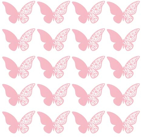 20 Pièces 3D Papillon Decoration, Rose Stickers Papillon, avec 1 Autocollant Double Face, Butterfly Sticker Mural, Décoration Murale pour Chambre d'Enfant, Fête