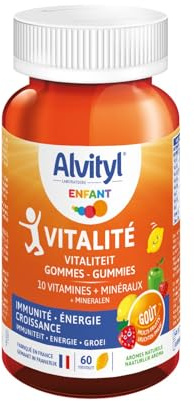 Alvityl - Gommes Vitalité - 8 vitamines et 2 minéraux – Saveurs naturelles de fruit - Dès 4 ans - 60 gommes