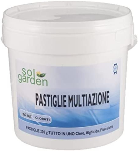 Sol Garden 10 kg Multifunzione pastiglie cloro 200 gr polifunzione tricloro 90% dissoluzione lento dissolvimento acqua piscina