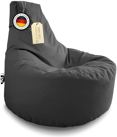 PATCH HOME Gamer Sessel Sitzsack Beanbag in 2 verschiedenen Größen und 25 XXL - 80cm Durchmesser, 30cm Sitzhöhe, 90cm Höhe Anthrazit