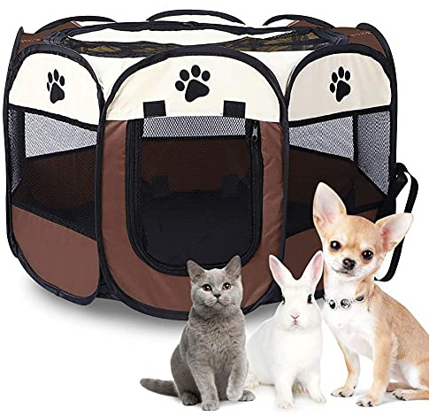 Husdjur katt hund bärbar hopfällbar låda bur valp kanin marsvin träning lek tält nätskydd underbar design 600D mjukt oxfordtyg lekpenna bärbar kennel för inomhus utomhus camping picknick