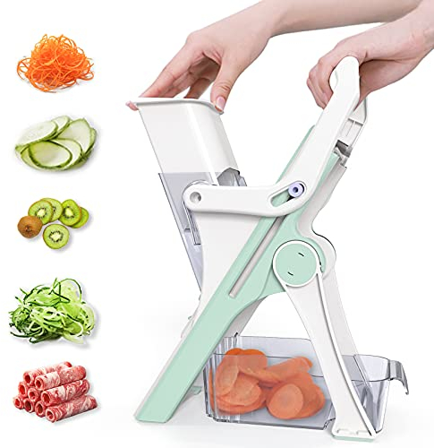 Gelrova En Sécurité Mandoline de Cuisine,Coupe-légumes Multifonction, 5 Modes trancheuse pour légumes, Lame en acier inoxydable, Trancher, Julienne | Carotte, Patate, Concombre, Fruits, Bacon
