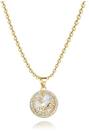 SBI Jewelry Collana zodiacale in oro da donna con pietra portafortuna costellazione Ariete Toro Gemelli Cancro Leone Vergine Bilancia Scorpione Sagittario Capricorno Acquario Pesci Compleanno