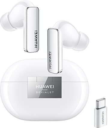 HUAWEI FreeBuds Pro 2 Bluetooth-Kopfhörer, Hi-Res Audio, Doppel-Lautsprecher, aktive Geräuschunterdrückung 47dB, adaptiver EQ, Anschluss 2 Geräte, IP54, Ceramic White, mit AP52 Adapter