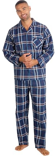 BRANDBUYS Mens Traditional Warm Flannel Pyjama Set Winter Warm Flannel Thermal 100% Cotton napped Flannelette M L XL XXL Gifts for Him (as8, alpha, m, regular, regular, Denim Check)