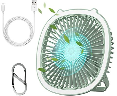 Techstuph USB Ventilator Leise, Camping Ventilator, Drei Windges chwindigkeiten, Mit allmählichem Lichtwechsel Mini-Ventilator für Camping, Schreibtisch, Haus und Büro