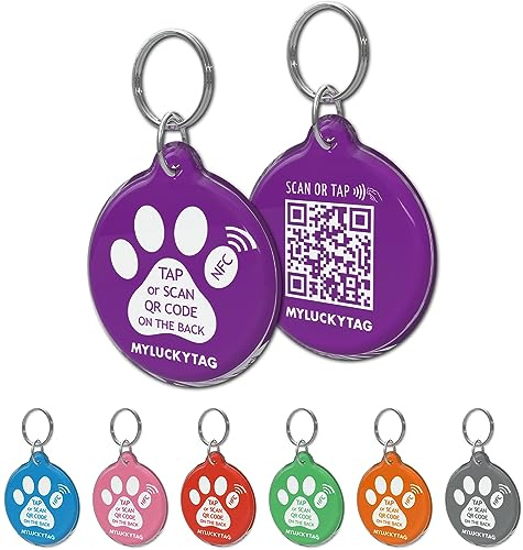 MYLUCKYTAG NFC & QR-kod smart husdjurs-ID etikett personlig hund katt etikett, online husdjursprofil, varning e-post för husdjur