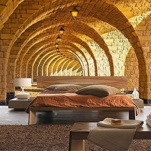 XLMING Soie Photo Papier Peint Mur Photo Papier Peint Mur Photo Papier Peint En Soie Arche Pierre Colonnade Arcade 3D Perspective Voûte Colonne Mur De Grès-250cm×170cm