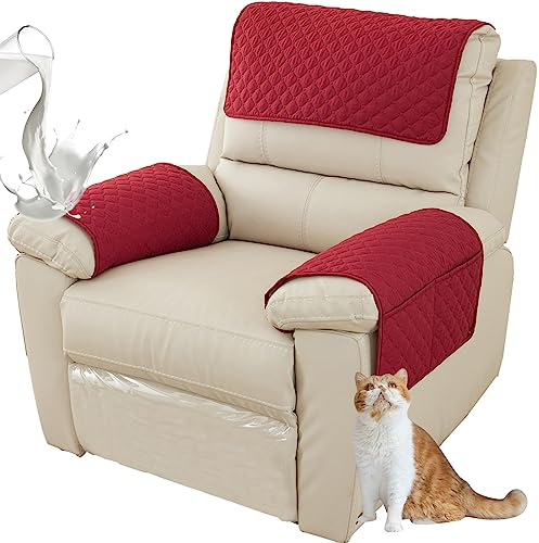 ZGDDPZA Funda para reposabrazos de sillón, funda para reposacabezas para sofá reclinable, funda acolchada con bolsillos, impermeable, antideslizante, protectores de sofá para mascotas (rojo, 1 plaza