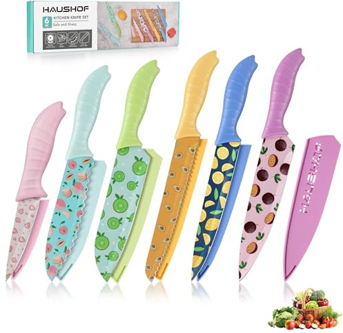 HAUSHOF 12-Piece Kitchen Knife Set, 6 Colorful Knives with Sheaths