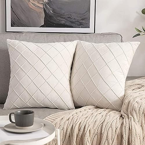 M&W Home Plüsch Kissenbezüge 2er-Set Kurz Wollsamt geometrisch Raute weich Zierkissen Karo Couchkissen Versteckter Reißverschluss Sofakissen Dekokissen Kissenhülle Fellkissen moderner Stil