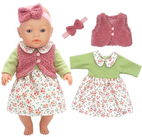 3pcs Baby Puppe Kleidung einschließlich Kleid Stirnband Weste für 43cm / 17 Zoll Neugeborene Babypuppen (Keine Puppe)