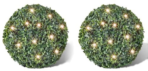 Homgoday Buchsbaumkugel Künstliche Blattformschnittkugel 35cm Solar LED String 2pcs