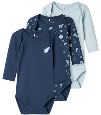 Name IT NBMBODY 3P LS Dark Space Noos, Body de Manga Larga Niños Bebes, Dark Denim,
