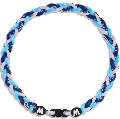 Willtok Premium 18inch Baseball Necklace w/Nylon Tri-Braided Rope Tornado Design (18 inch, Navy Light Blue White)