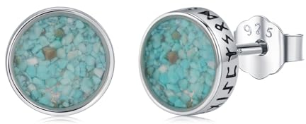 Wikinger Ohrringe Herren 925 Sterling Silber Türkis Boho Ohrstecker Rune Schmuck Geschenke für Frauen Männer