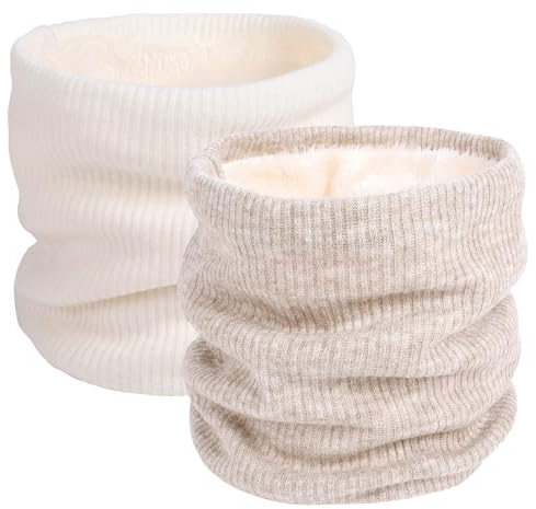 I Kua Fly Cache Cou Homme et Femme Tour de Cou Hiver Chaud Tricot Écharpe Polaire Neck Warmer Foulard Ronde Moto Ski Cyclisme Sports (Blanc+Beige)