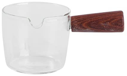 COLLBATH Tasse à café anti-brûlure avec manche en bois 1 pièce Pichet épais Tasse à mesurer pour lait Tasse en verre pour expresso