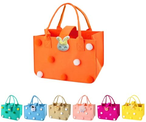 FainFun Filtväska med stabil botten, 30 x 20 x 18 cm filt shoppingkassar rektangulära, färgglada filtpåsar för shopping hållbar, filtkorg shopping vikbar med handtag, fyrkantig filtväska (orange),