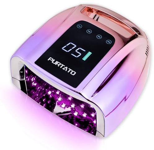 Purtato Professional Rechargeable 96W UV LED Portable Cordless UV Light for Nail Lamp Machine with Removable Stainless Steel Bottom,4 Timer Setting and Smart Sensor Nail Dryer (Gradient Purple)