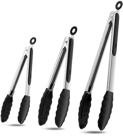 TTSTOIEE pinze da cucina 3 pezzi (7/9/12 pollici) in acciaio inox e silicone - pinze barbecue, resistente al calore e antiscivolo, adatto per friggitrice ad aria -set barbecue, pinza spaghetti