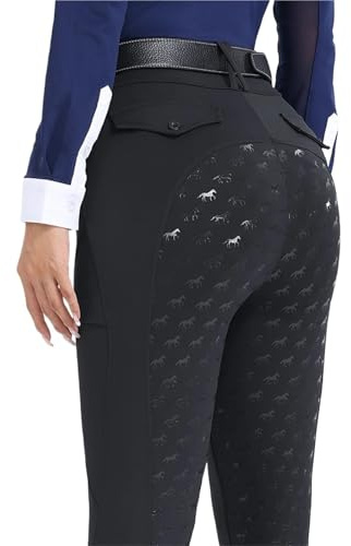 GMGQJST Pantaloni per Cavallo Pantaloni da Equitazione in Silicone con Seduta Completa, Leggings da Equitazione, Pantaloni da Equitazione da Donna, Abbigliamento da Equitazione(Black,L)