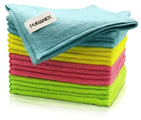 Puranex Microfibre Cloth 32x32cm 12 Pack - Reusable Cleaning Cloths 300 GSM - Washable Duster for Home and Kitchen - Ideal Microfiber Dish Cloths for Dusting and Surface Cleaning (Assorted)