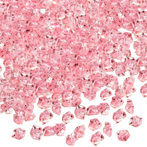 VEOIRXU 500 Pezzi Diamanti Decorativi in Acrilico Trasparente, Gemme Decorative, Cubetti di ghiaccio trasparenti, Pietra di Cristallo Decorative per Tavola, Mariage, Feste, Vasi, Acquari (5×7mm, Rosa)