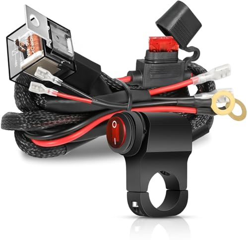 Greluma 2M Kit de câblage pour barres lumineuses LED 2 fils,interrupteur guidon moto 22mm 7/8 12V 40A,relais,fusible,faisceau câbles nylon pour ATV,moto tout terrain,scooters,feux moto