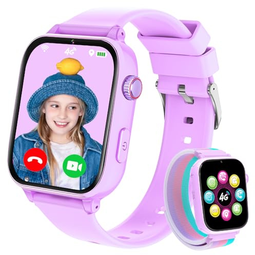 Smartwatch Niños con GPS y Llamadas, Reloj Niños con 4G Telefono, SOS, Chat de Voz, Videollamada, WIFI Modo Clase Cámara Podómetro Juegos Calculadora, Reloj Llamadas Niño Niña de 4 a 12 Años, Violeta