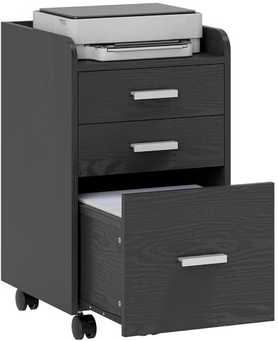 HOMCOM 3 Drawer Filing Cabinet, Rolling Under Desk Drawers with Edged Top for Letter, A4 Size, Hanging File Folders for Home Office, Black